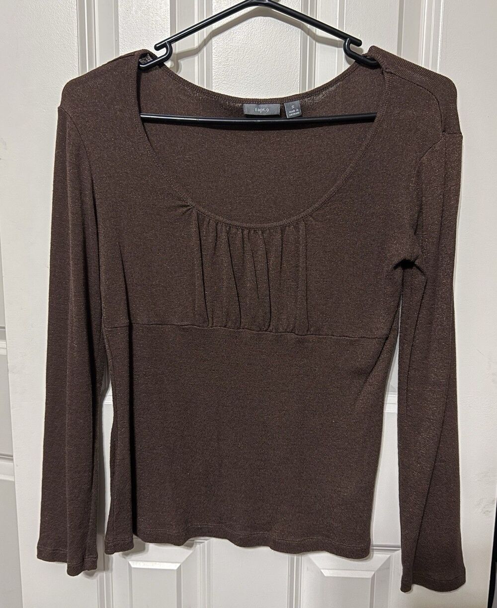 Y2K Apt. 9 Brown Long Sleeve Knit Top Small Empire Waist Ruched Bust
